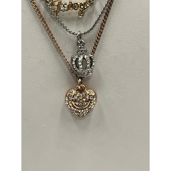 Juicy Couture Tiered Graduated Triple Strand 3 Charm Logo Crown Heart Necklace - Picture 3 of 7